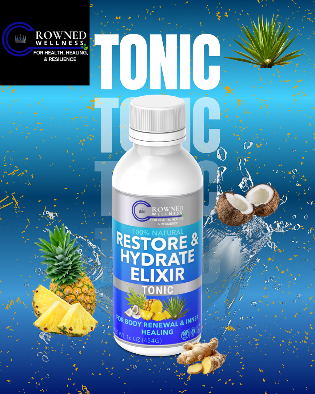 Crowned Wellness Restore and Hydrate Elixir Tonic