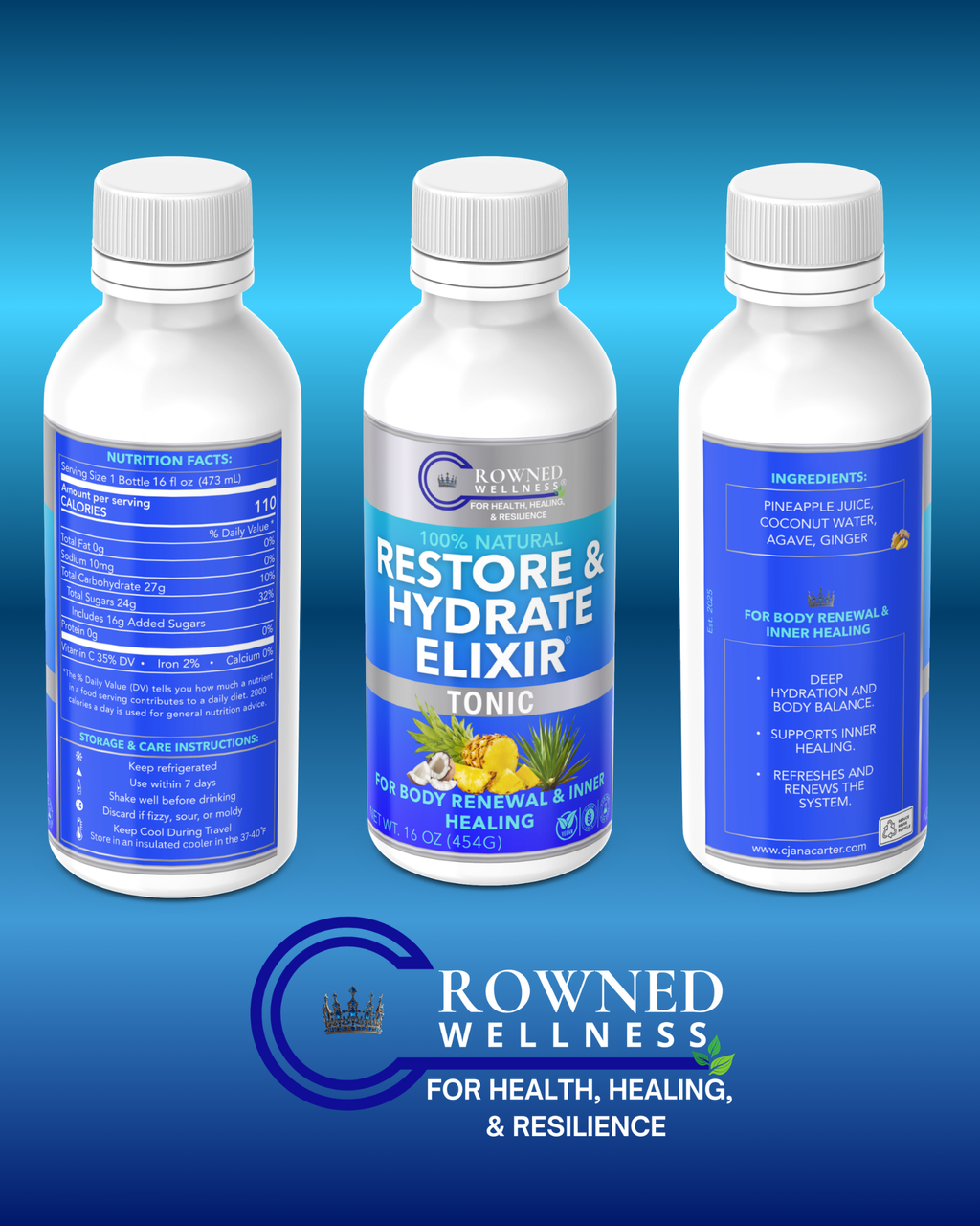 Crowned Wellness Restore and Hydrate Elixir Tonic