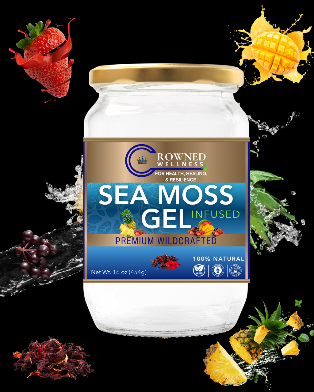 Crowned Wellness Sea Moss Gel Infused, Premium Wildcrafted