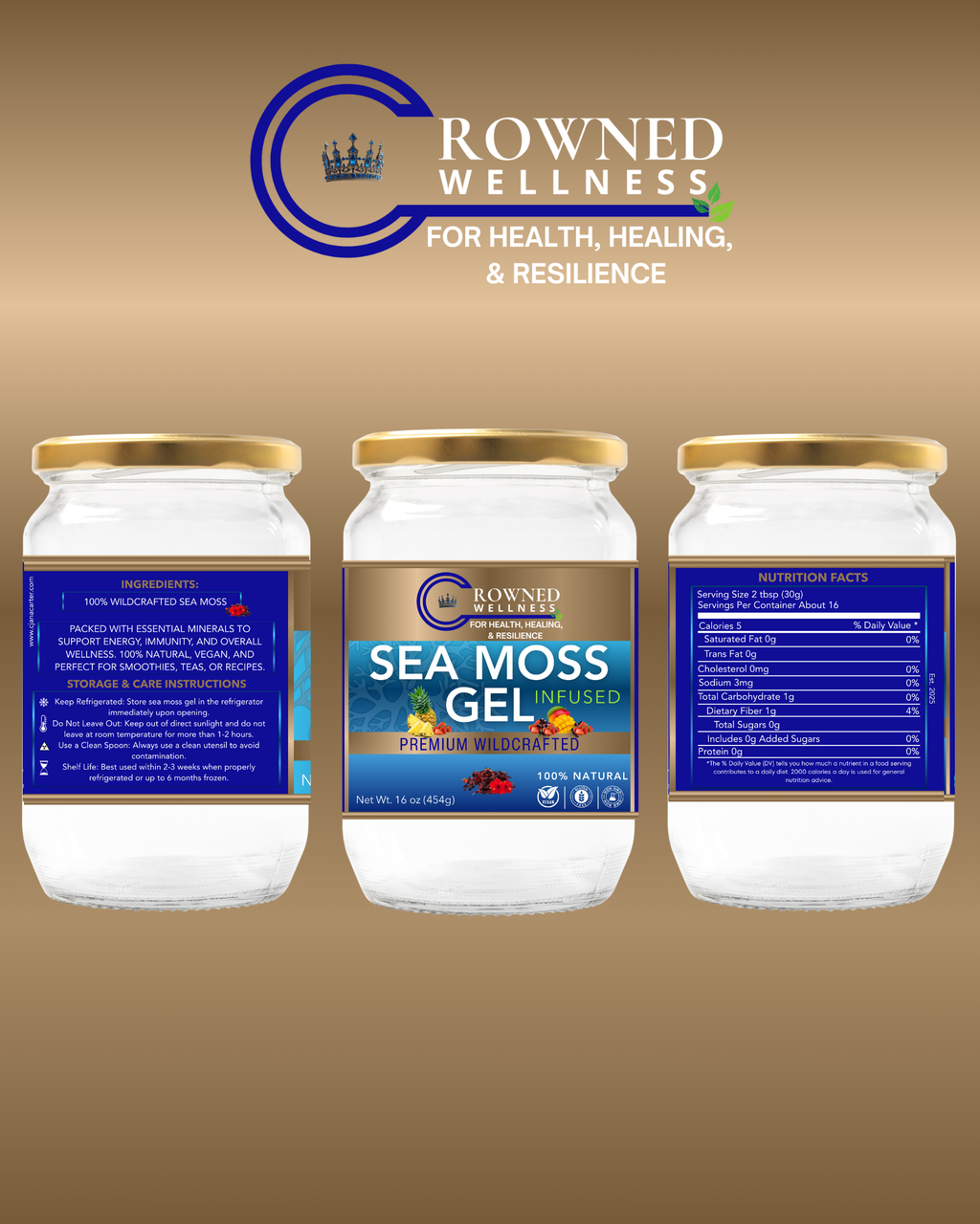 Crowned Wellness Sea Moss Gel Infused, Premium Wildcrafted